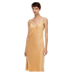 Wilfred Satin Slip Midi Dress Champagne Gold Spaghetti‎ Strap V Neck XS